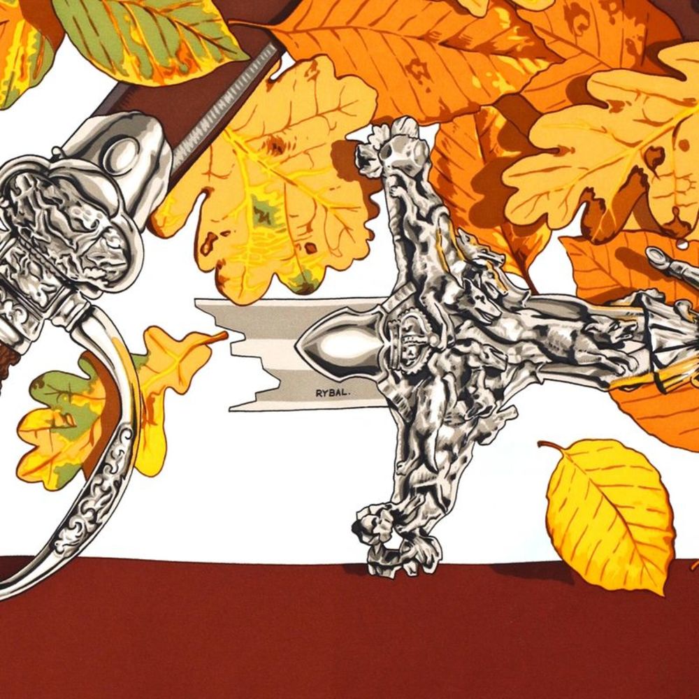 Hermes Au Plus Dru Scarf Printed Silk 90 Brown, Print - Picture 4 of 5